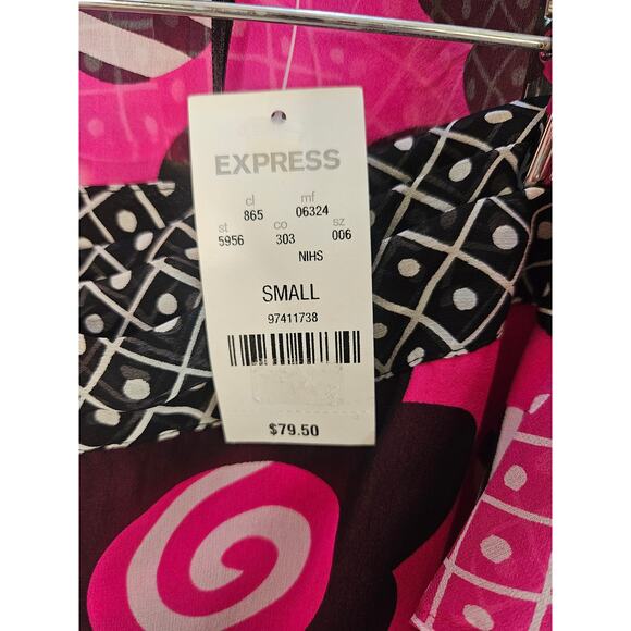 Celia Birdwell Vintage 2 Piece Skirt set Pink Black White Wrap Top Ruffled Sz SM - Picture 12 of 14